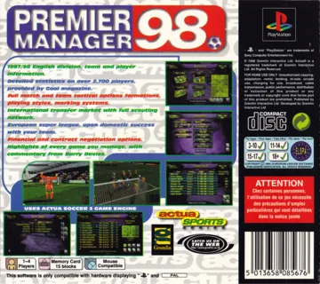 Premier Manager 98 (EU) box cover back